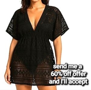 Tropical Escape Graphic See Thru Swim Cover Up Black XL